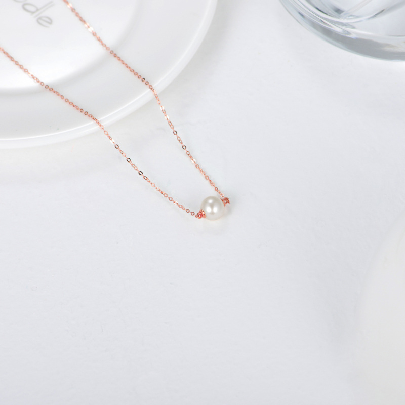 10K Rose Gold Pearl Round Pendant Necklace-4