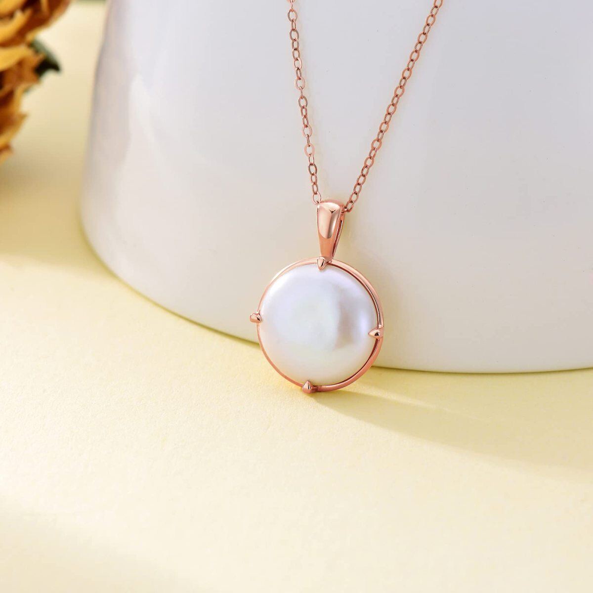 14K Rose Gold Pearl Spherical Pendant Necklace-3