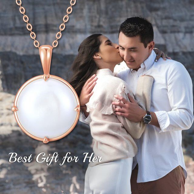 14K Rose Gold Pearl Spherical Pendant Necklace-5