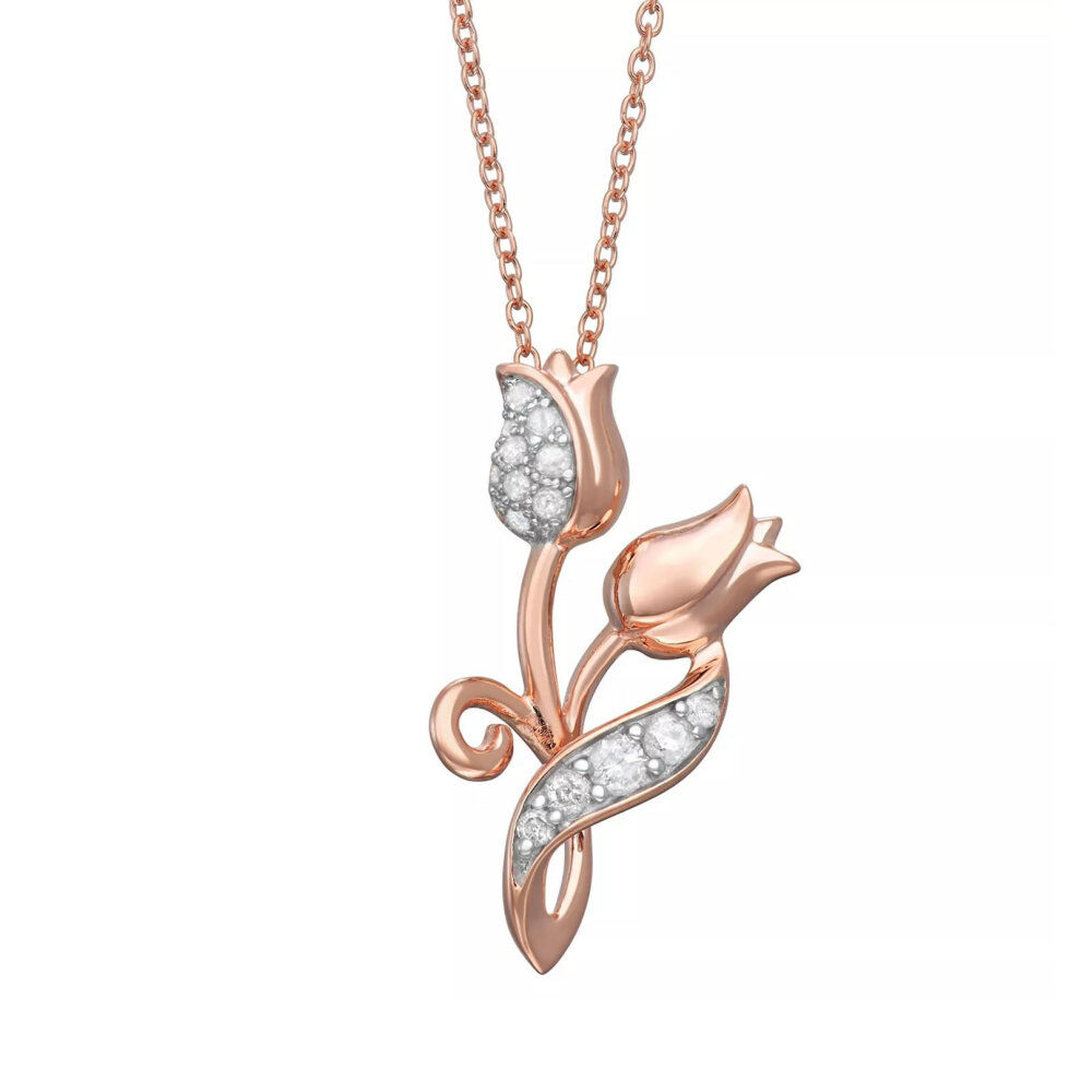 10K Rose Gold Cubic Zirconia Rose Pendant Necklace-1