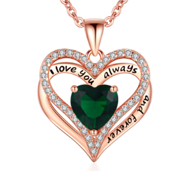 10K Rose Gold Personalized Birthstone Engraving Heart Necklace for Women-1