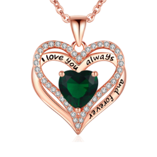 10K Rose Gold Personalized Birthstone Engraving Heart Necklace for Women-5