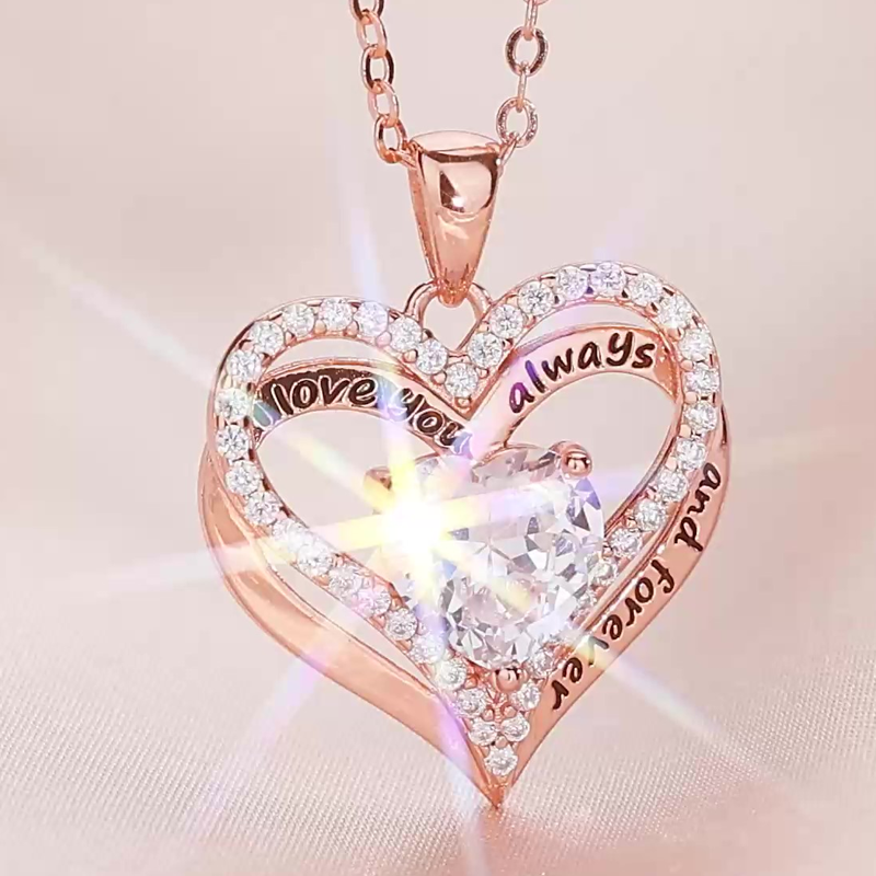 14K Rose Gold Personalized Birthstone Engraving Heart Necklace for Women-3