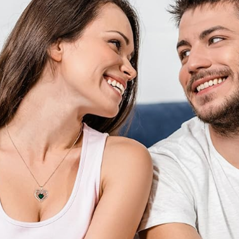 قلادة من الذهب الوردي عيار 10 قيراط، محفور عليها أحجار الميلاد، للنساء-5