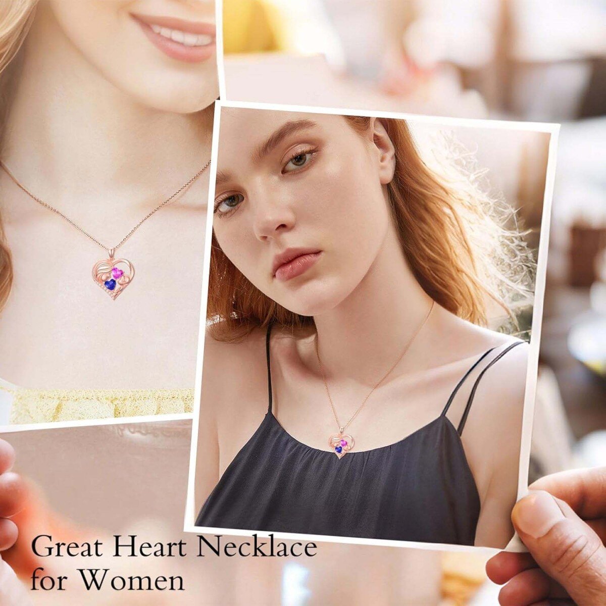 14K Rose Gold Personalized Birthstone Grandmother Mother & Heart Pendant Necklace-5