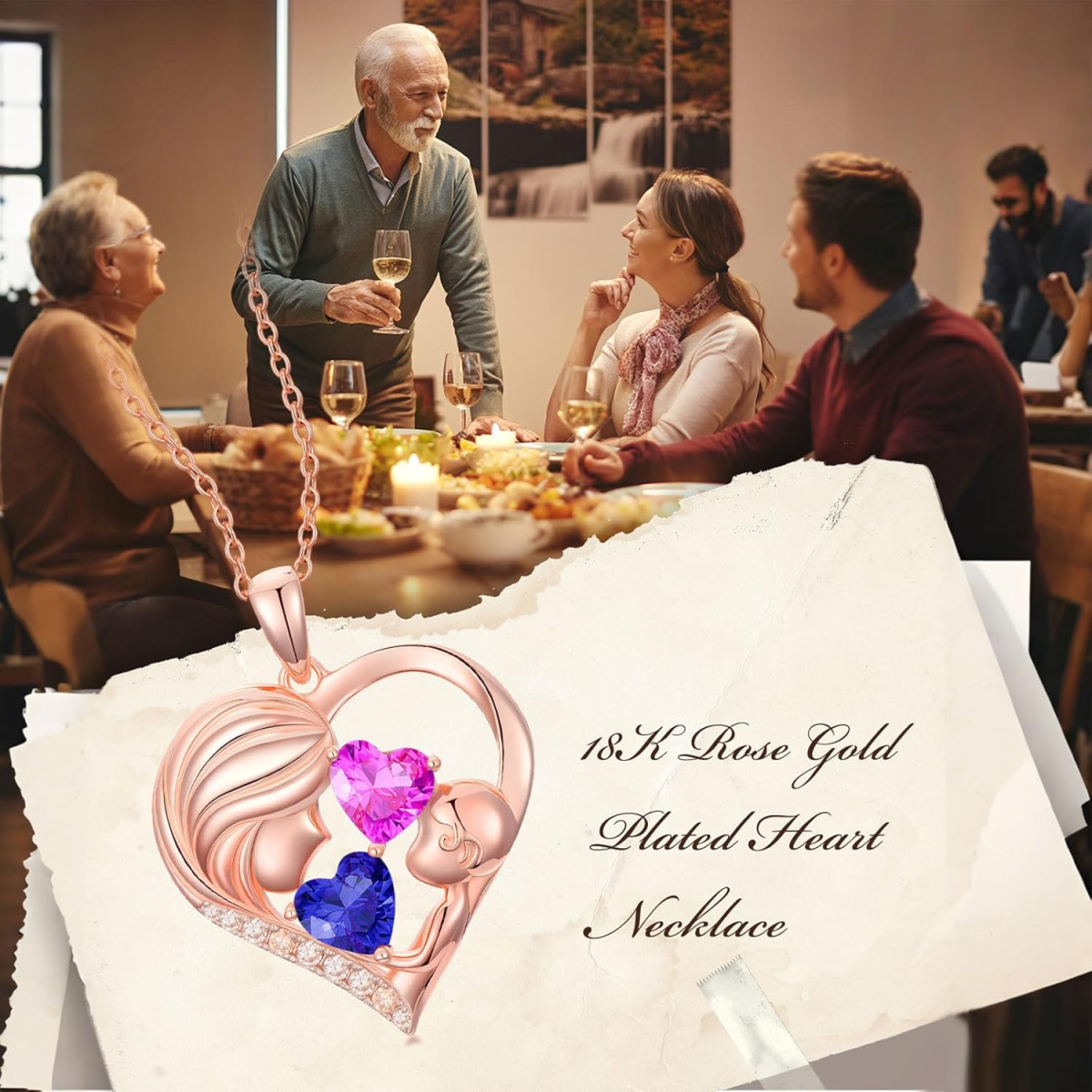 14K Rose Gold Personalized Birthstone Grandmother Mother & Heart Pendant Necklace-7