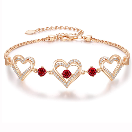 Pulsera personalizada con dije de corazón y piedra natal en oro rosa de 14 quilates para mujer