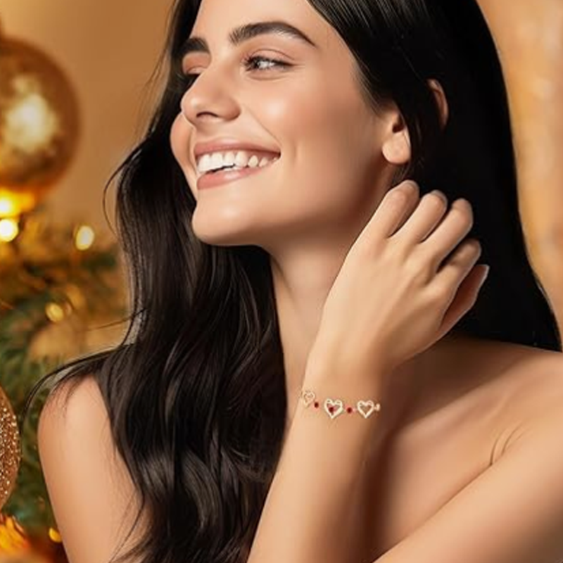 Personalisiertes Geburtsstein-Herzarmband mit Herzanhänger aus 10-karätigem Roségold für Damen-3