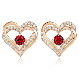 10K Rose Gold Personalized Birthstone Heart Stud Earrings for Women-7