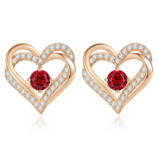 14K Rose Gold Personalized Birthstone Heart Stud Earrings for Women