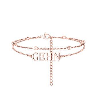 10K Rose Gold Personalized Classic Name Multi-layered Anklet-19