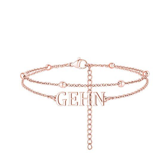 14K Rose Gold Personalized Classic Name Multi-layered Anklet-1