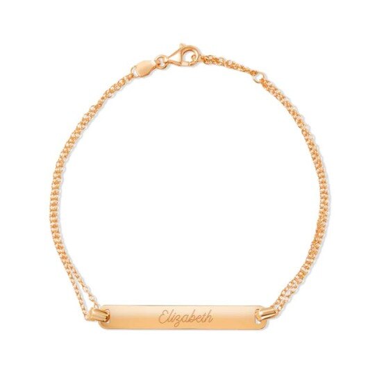 Pulsera de identificación personalizada en plata de ley con baño de oro rosa y grabado personalizado