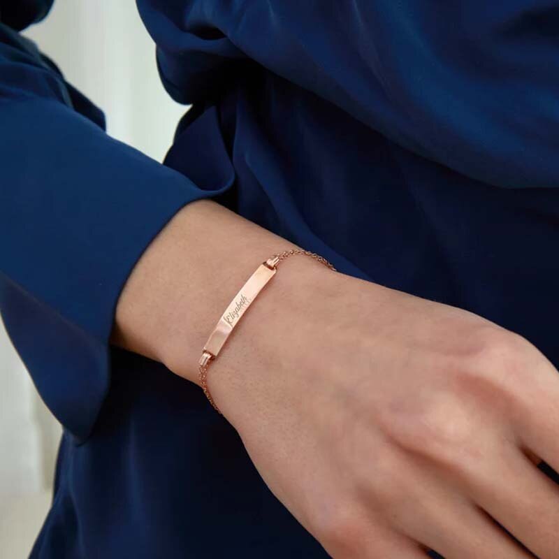 Sterling Silver with Rose Gold Plated Personalized Engraving Identification Bracelet-2