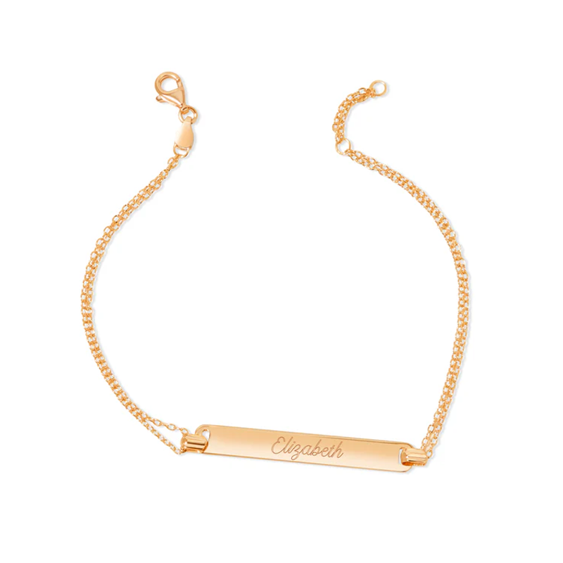 Sterling Silver with Rose Gold Plated Personalized Engraving Identification Bracelet-3