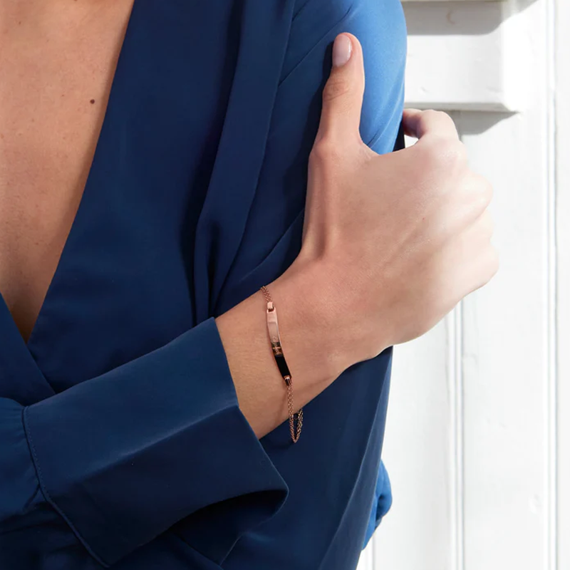 Sterling Silver with Rose Gold Plated Personalized Engraving Identification Bracelet-4