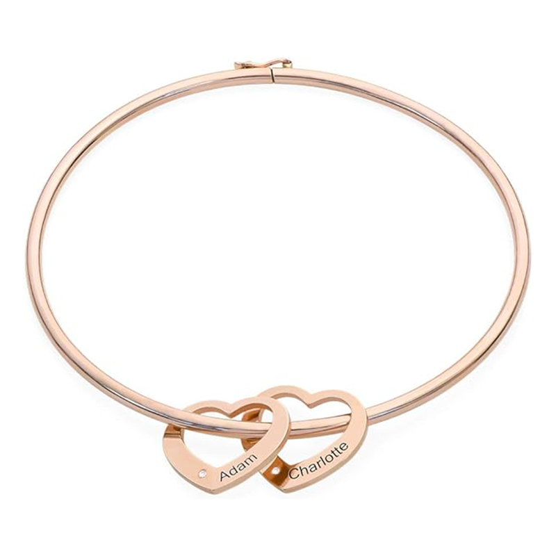 14 quilates de oro rosa de circonio cúbico personalizado grabado colgante pulsera brazalet-1