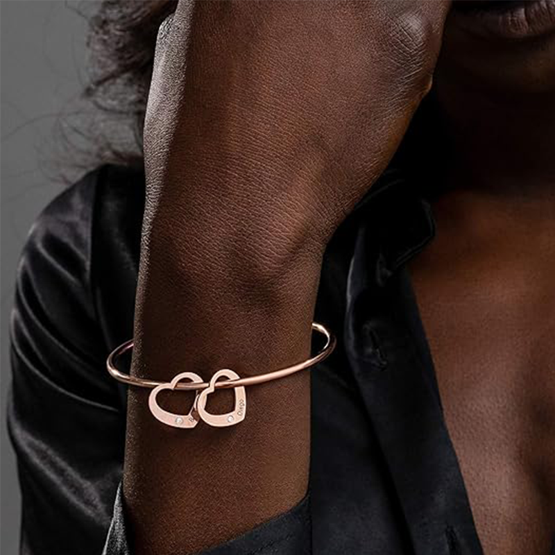 14 quilates de oro rosa de circonio cúbico personalizado grabado colgante pulsera brazalet-2