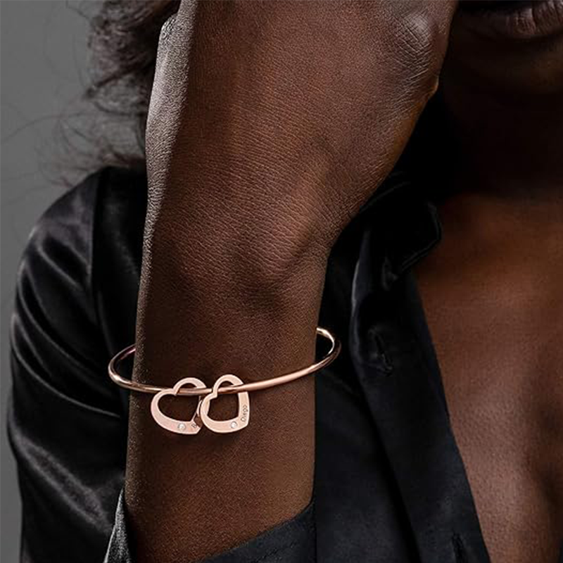 14K roségouden kubieke zirkonia gepersonaliseerde gegraveerde hanger armband voor vrouwen-2