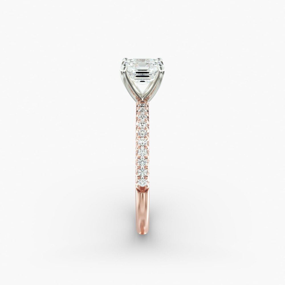 Anel de noivado em ouro rosa 10K com diamantes Petite Pavé Lab-5