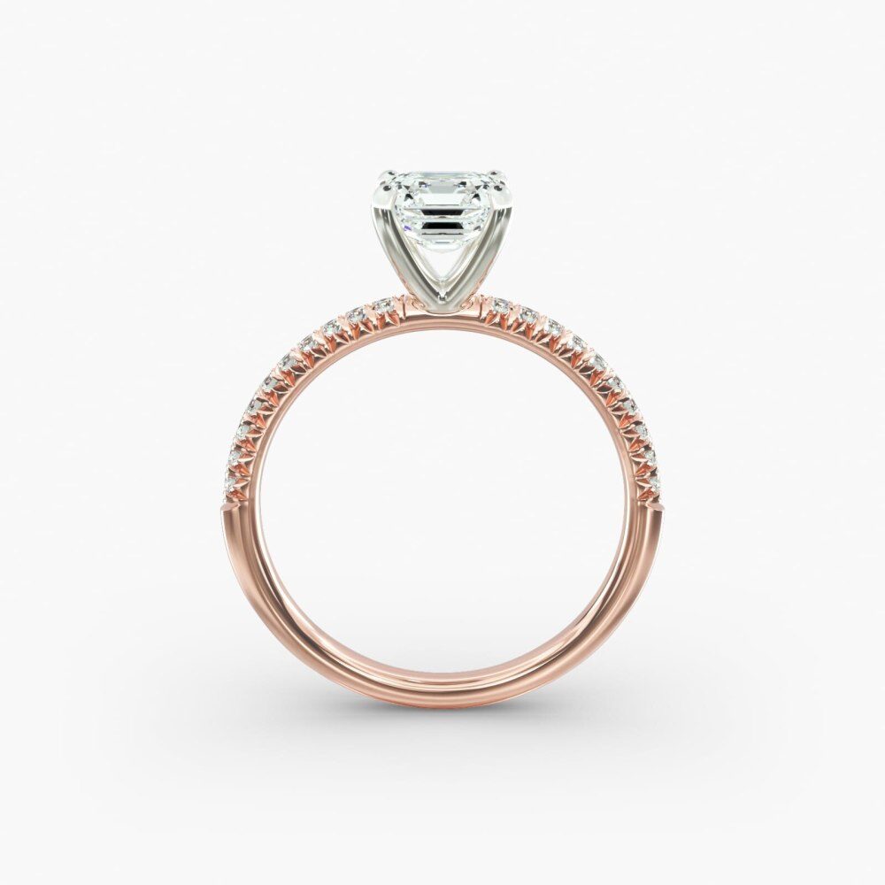 Anel de noivado em ouro rosa 10K com diamantes Petite Pavé Lab-6