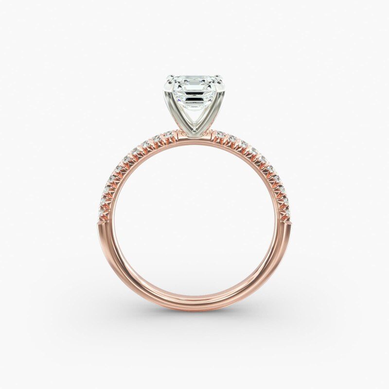 Anel de noivado em ouro rosa 10K com diamantes Petite Pavé Lab-6