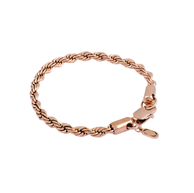 Sterling Silver with Rose Gold Plated Rope Chain Bracelet 5mm-12