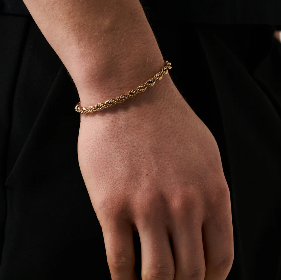 Sterling Silver with Rose Gold Plated Rope Chain Bracelet 5mm-2
