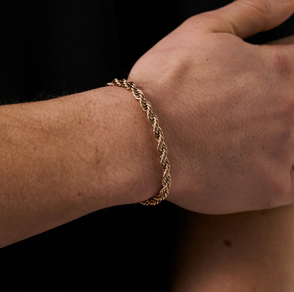 Sterling Silver with Rose Gold Plated Rope Chain Bracelet 5mm-3