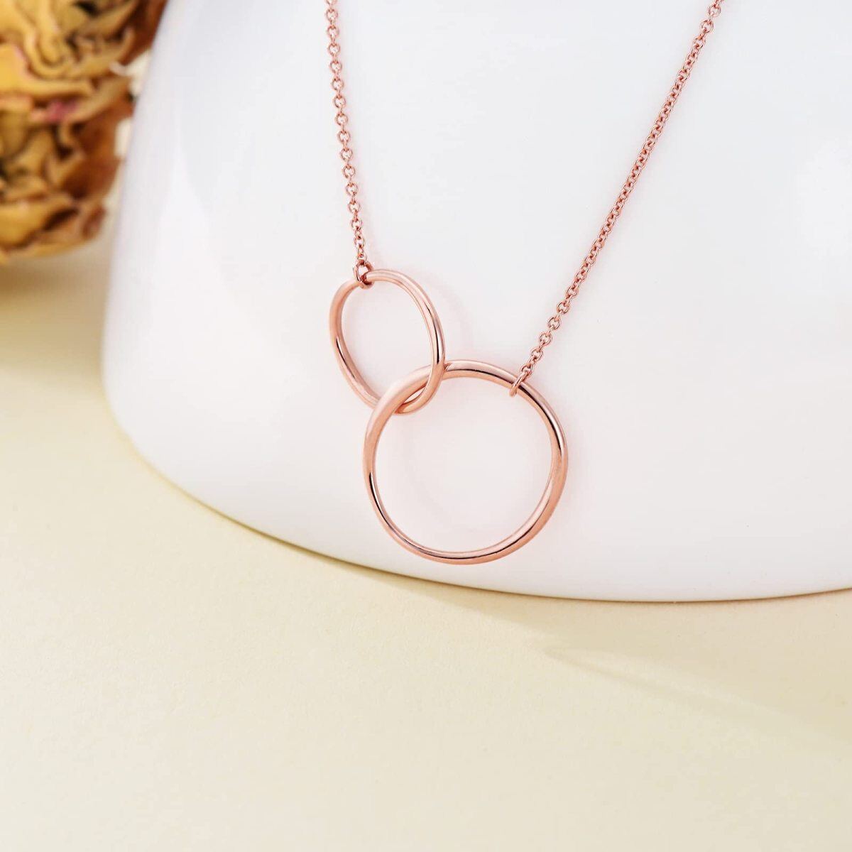 Collier à pendentif rond en or rose 14K-3