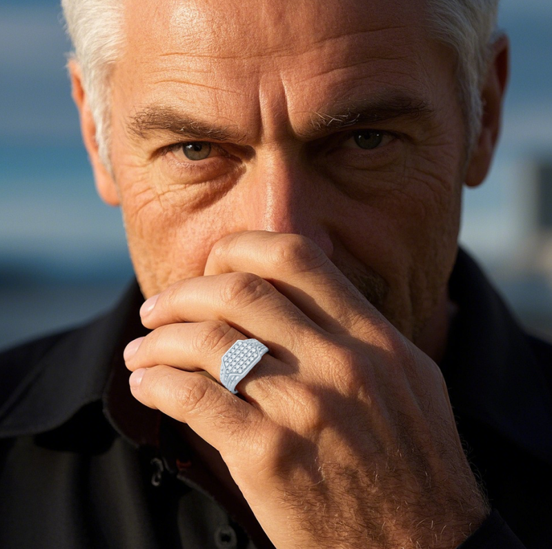 14K Rose Gold Round Cut Lab Created Diamond Custom Signet Ring for Men F Color SI2 Clarity 3EX IGI Certified-5