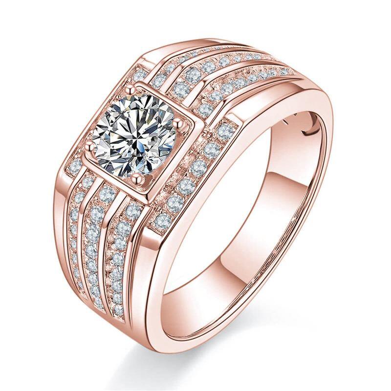 Bague pour homme en or rose 10K avec moissanite taillée ronde pour hommes-8