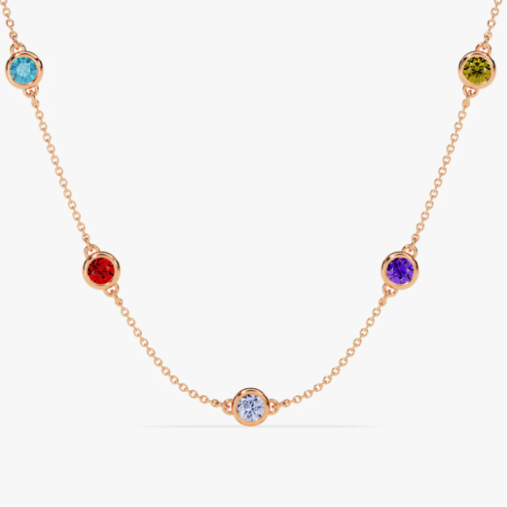 Sterling Silver with Rose Gold Plated Round Cut Personalized Birthstone Sisters Pendant Necklace-1