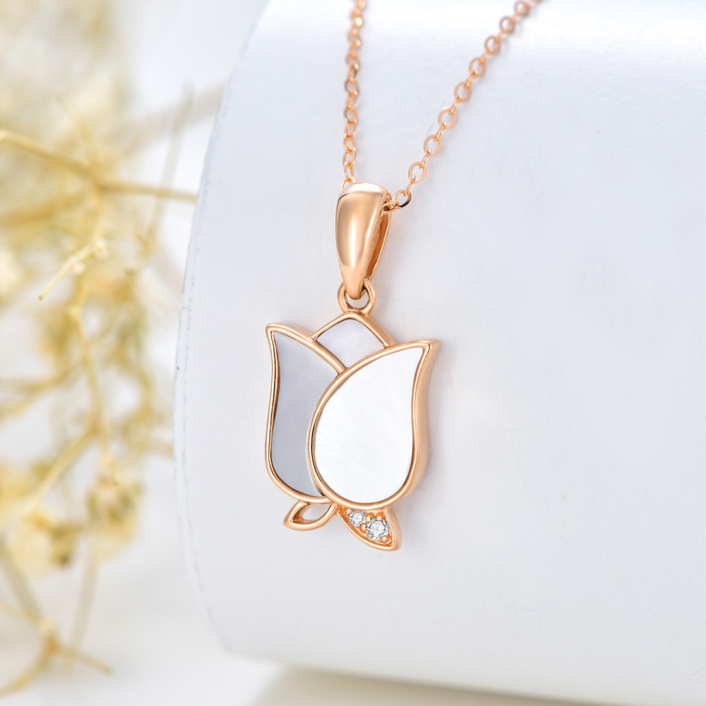 10K Rose Gold Rose Flower hanger ketting sieraden cadeau voor haar-4
