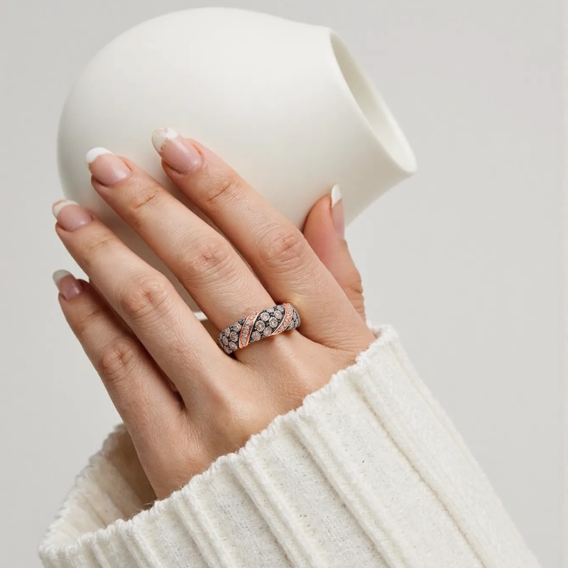 Stapelbarer Ring aus 14 Karat Roségold mit runden Diamanten, ausgefallene Farbe I1, Klarheit 3EX, IGI-zertifiziert-4