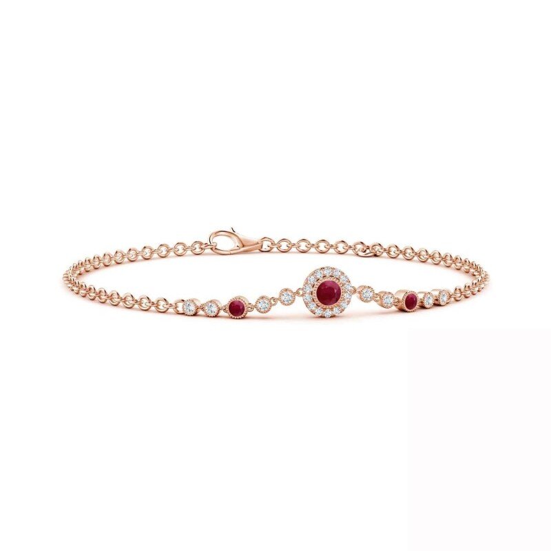 10K roségouden robijn grootmoeder moeder zussen ronde bedelarmband edelsteen armbanden-18