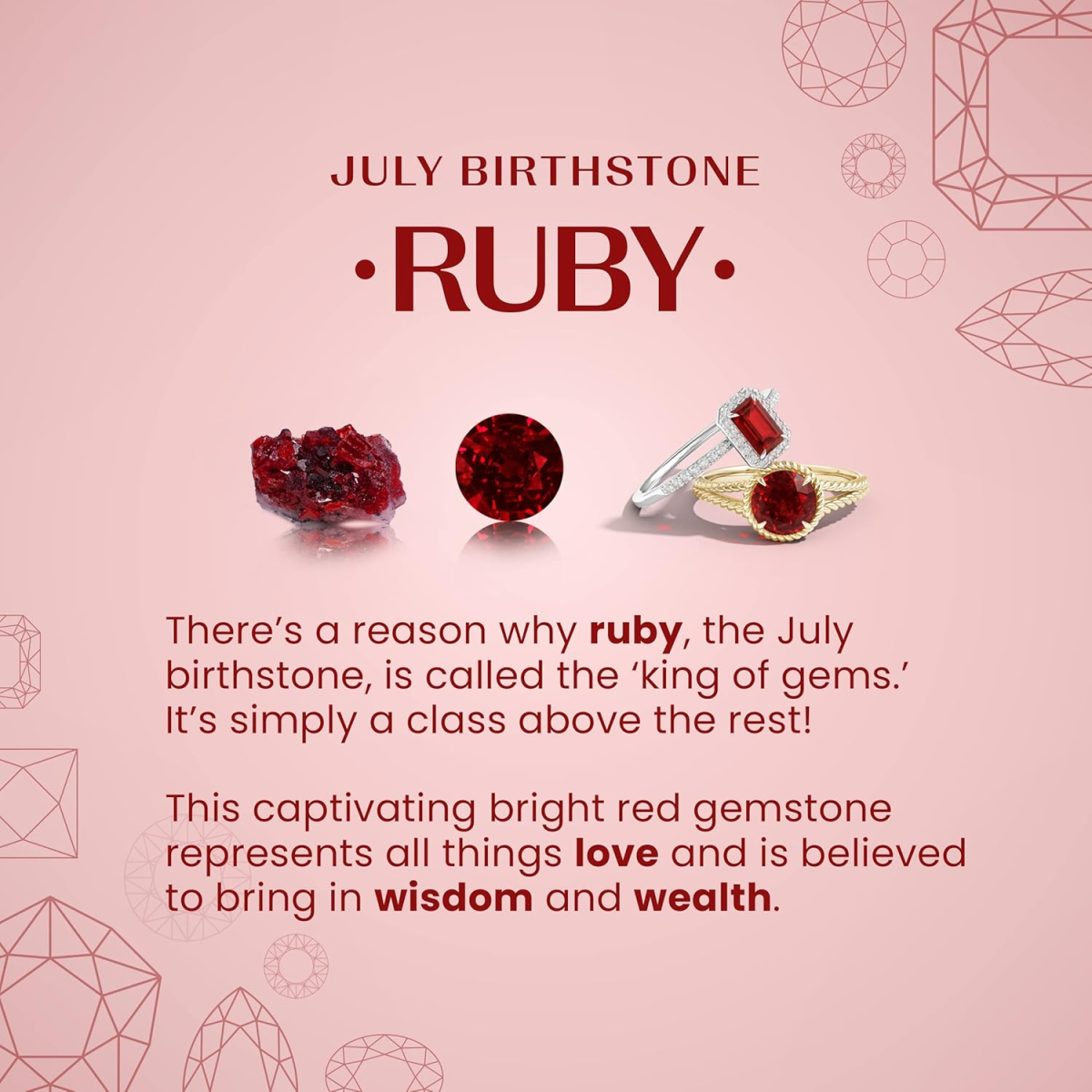 Pulsera redonda con dije de rubí para abuela, madre y hermana en oro rosa de 14 quilates con piedras preciosas-3
