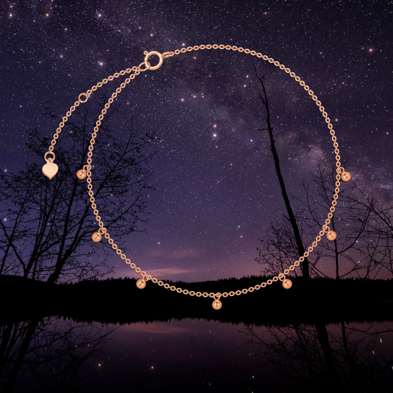 10K Gold Single Layer Charm Anklet-6