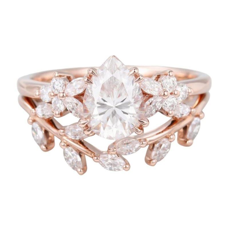 14K Or Rose 1 à 6 CT Moissanite Coupe Poire Ensemble Mariée-15