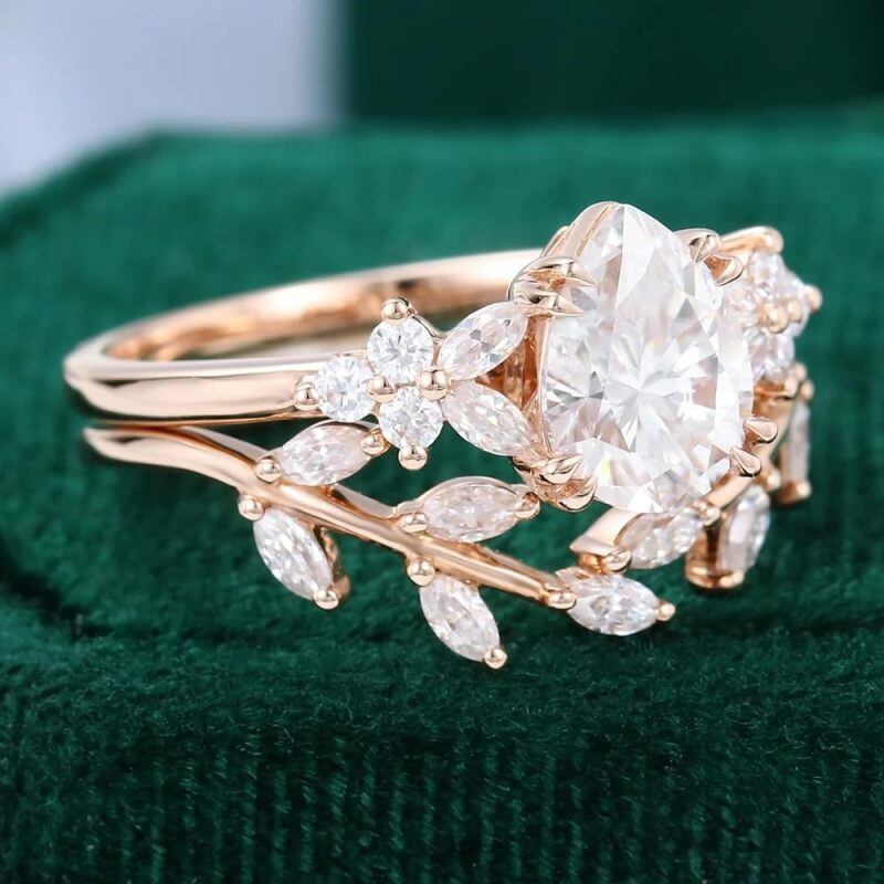 14K Rose Gold 1 to 6 CT Pear Cut Moissanite Bridal Set-3