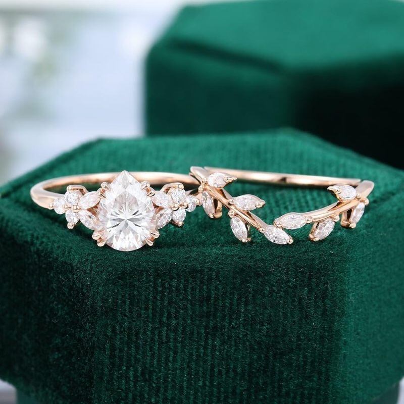 14K Rose Gold 1 to 6 CT Pear Cut Moissanite Bridal Set-4