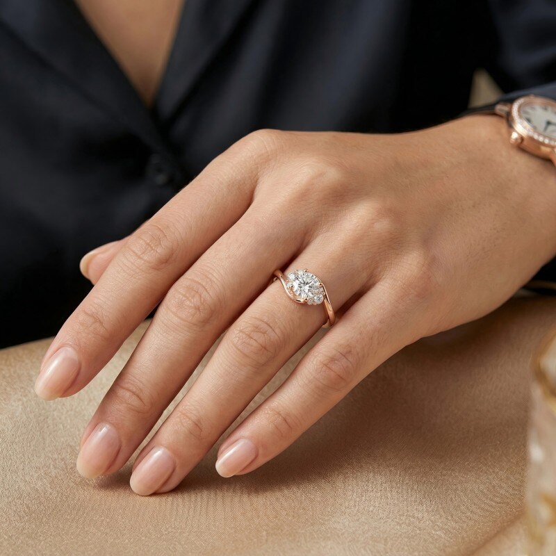 18K Rose Gold 1 to 3 CT Round Cut Lab Created Diamond Engagement Ring-2
