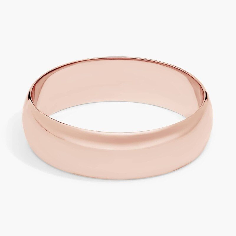 Alianza de boda clásica tradicional de oro rosa de 14 k ligeramente curvada de 6 mm-1