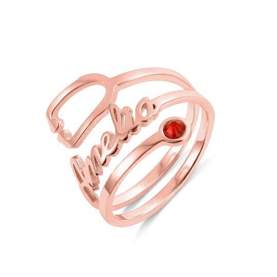 Bague ouverte avec nom classique en or rose 14K et zircon