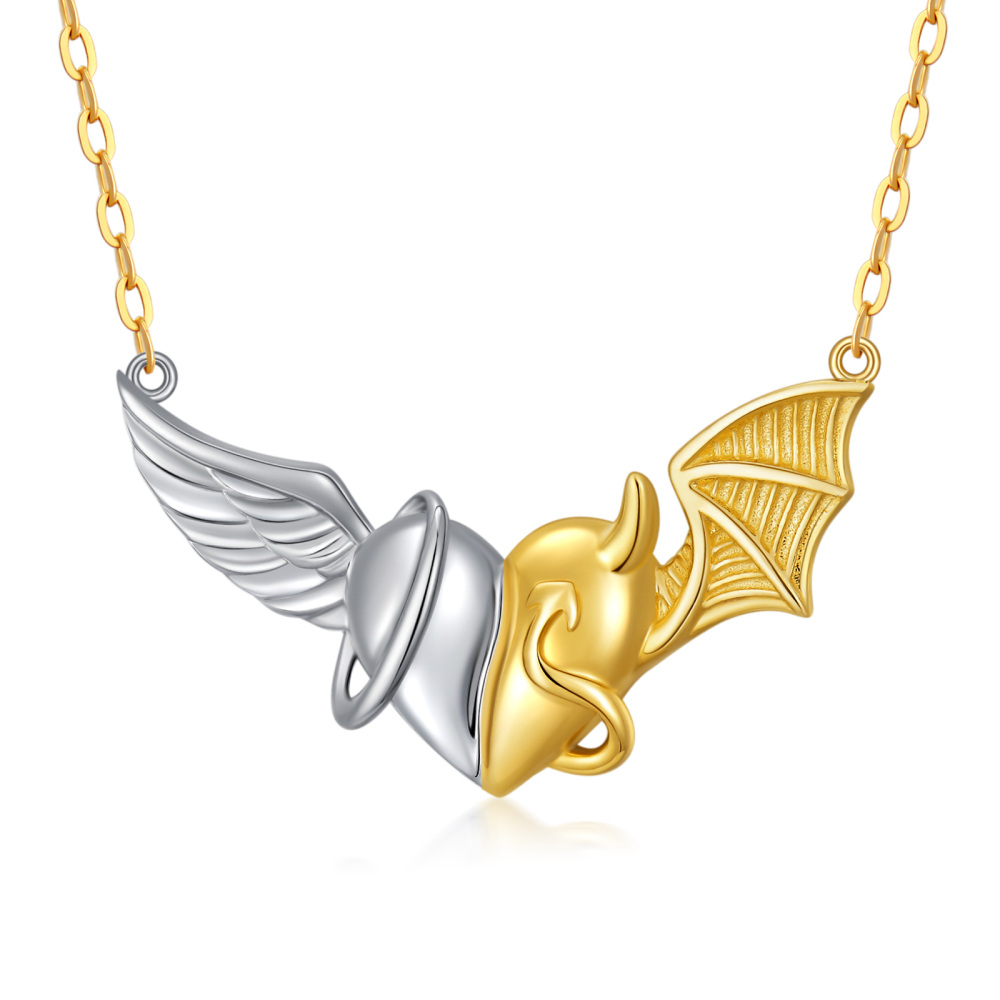 10K Silver & Gold Angel Wings Pendant Necklace-1