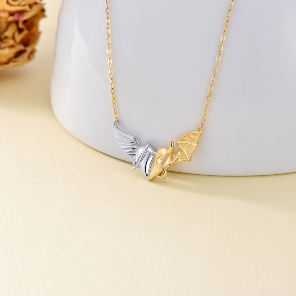 10K Silver & Gold Angel Wings Pendant Necklace-3