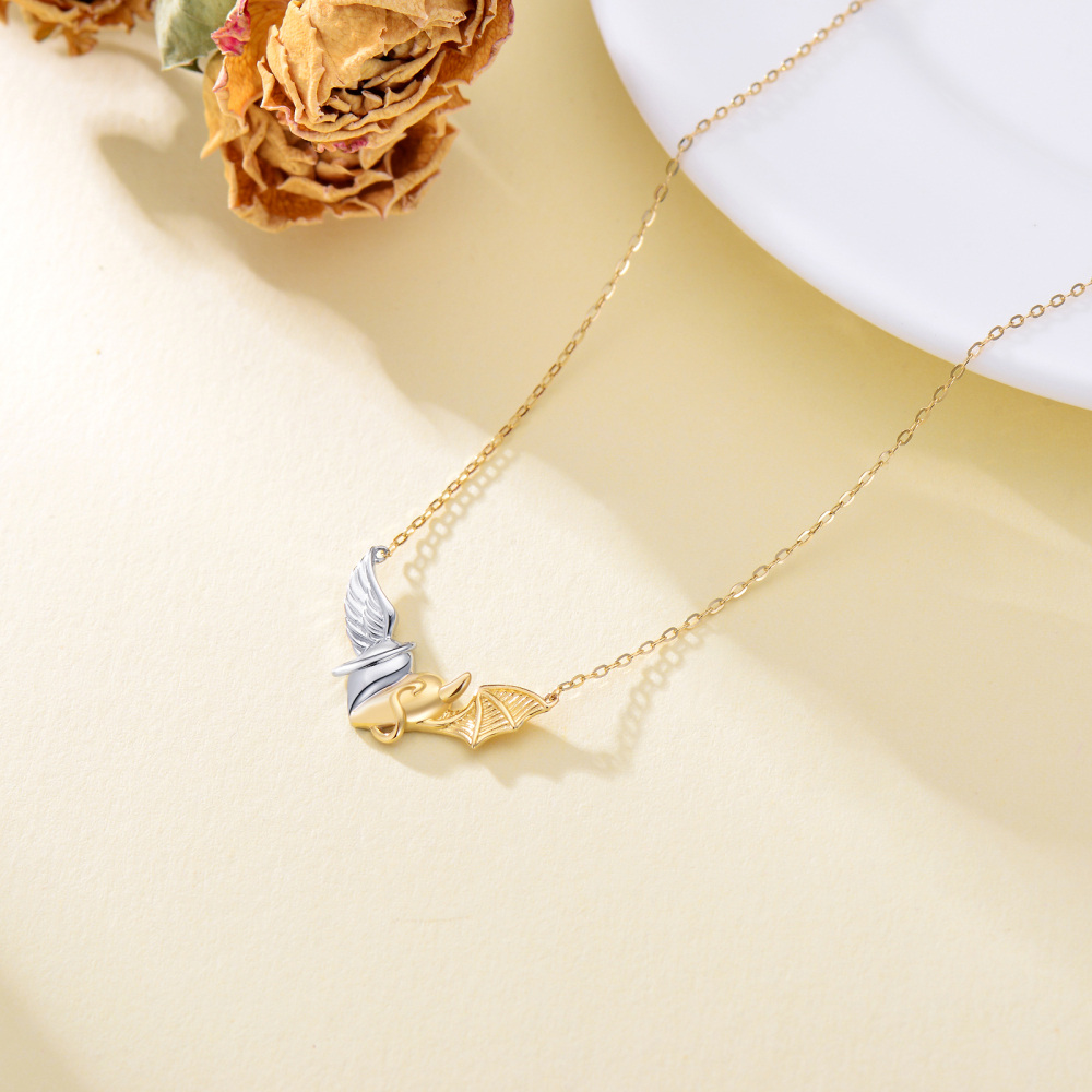 10K Silver & Gold Angel Wings Pendant Necklace-4
