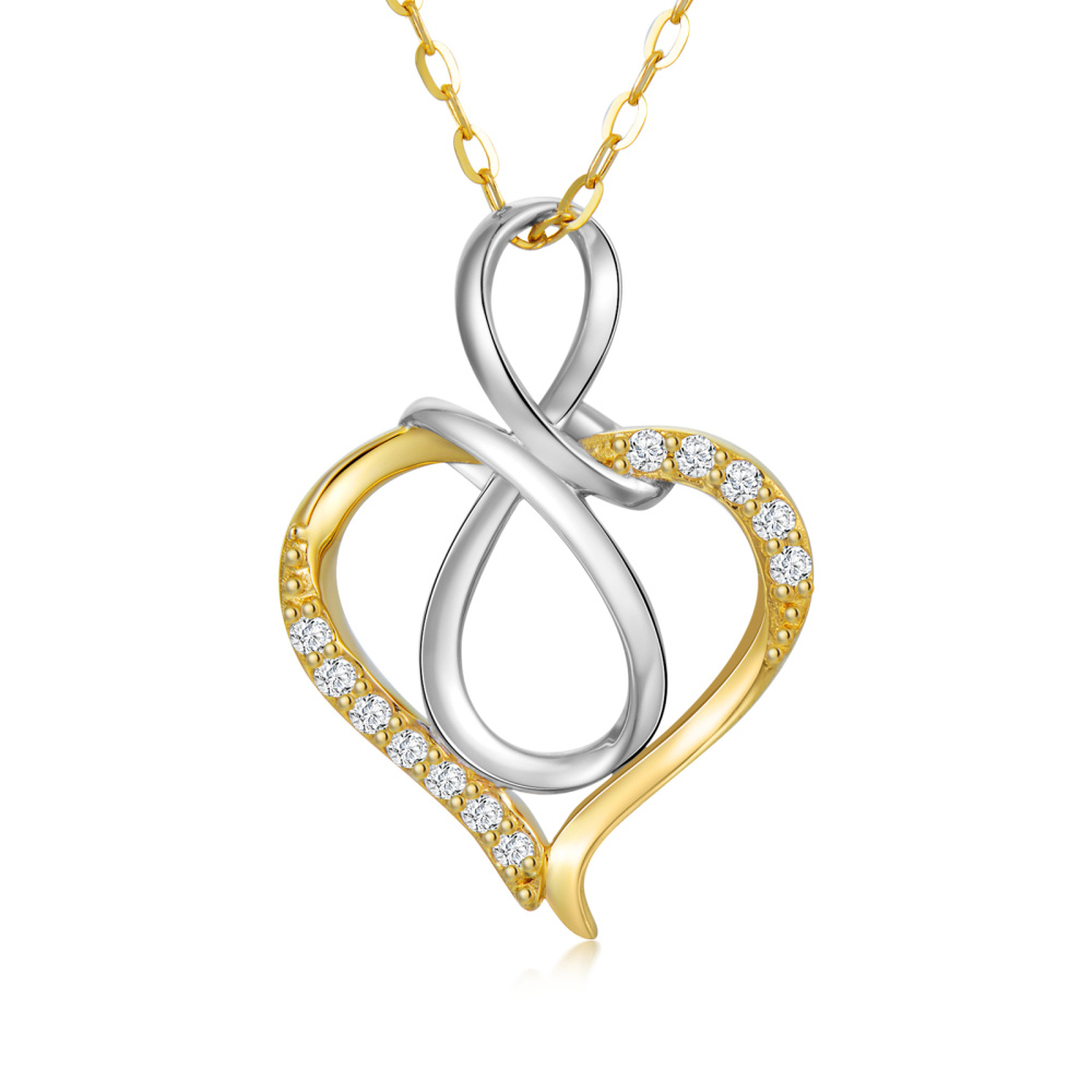 Halskette mit Herz-Diamant- und Unendlichkeitssymbol-Anhänger aus 14 Karat Silber und Gold für beste Freundinnen-1