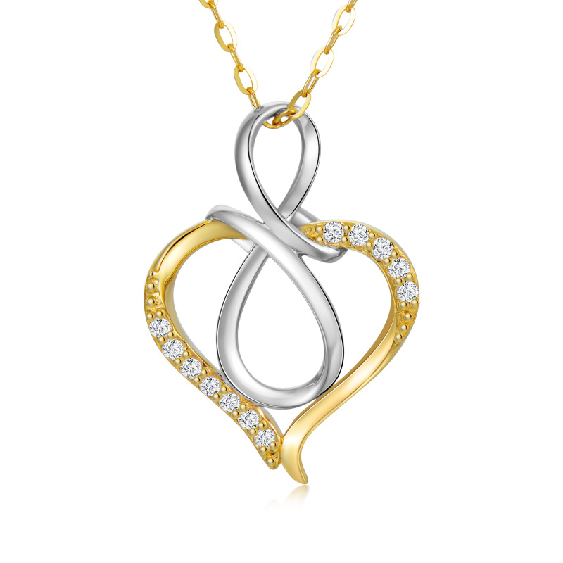 Collar con colgante de corazón de plata y oro de 14 quilates, diamante y símbolo de infinito para mujeres mejores amigas-2