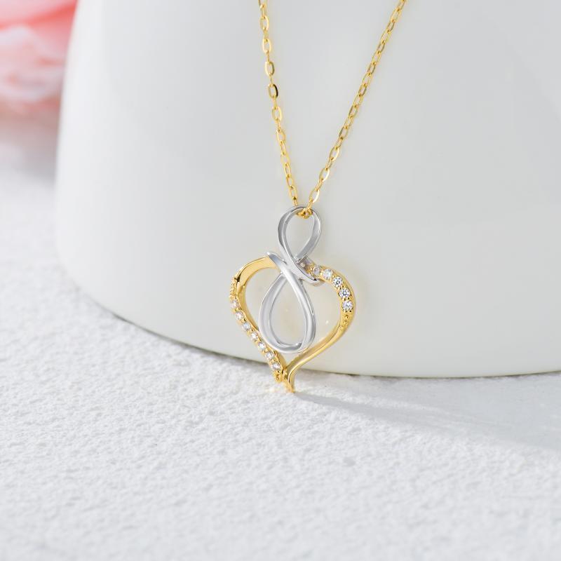 Halskette mit Herz-Diamant- und Unendlichkeitssymbol-Anhänger aus 14 Karat Silber und Gold für beste Freundinnen-3